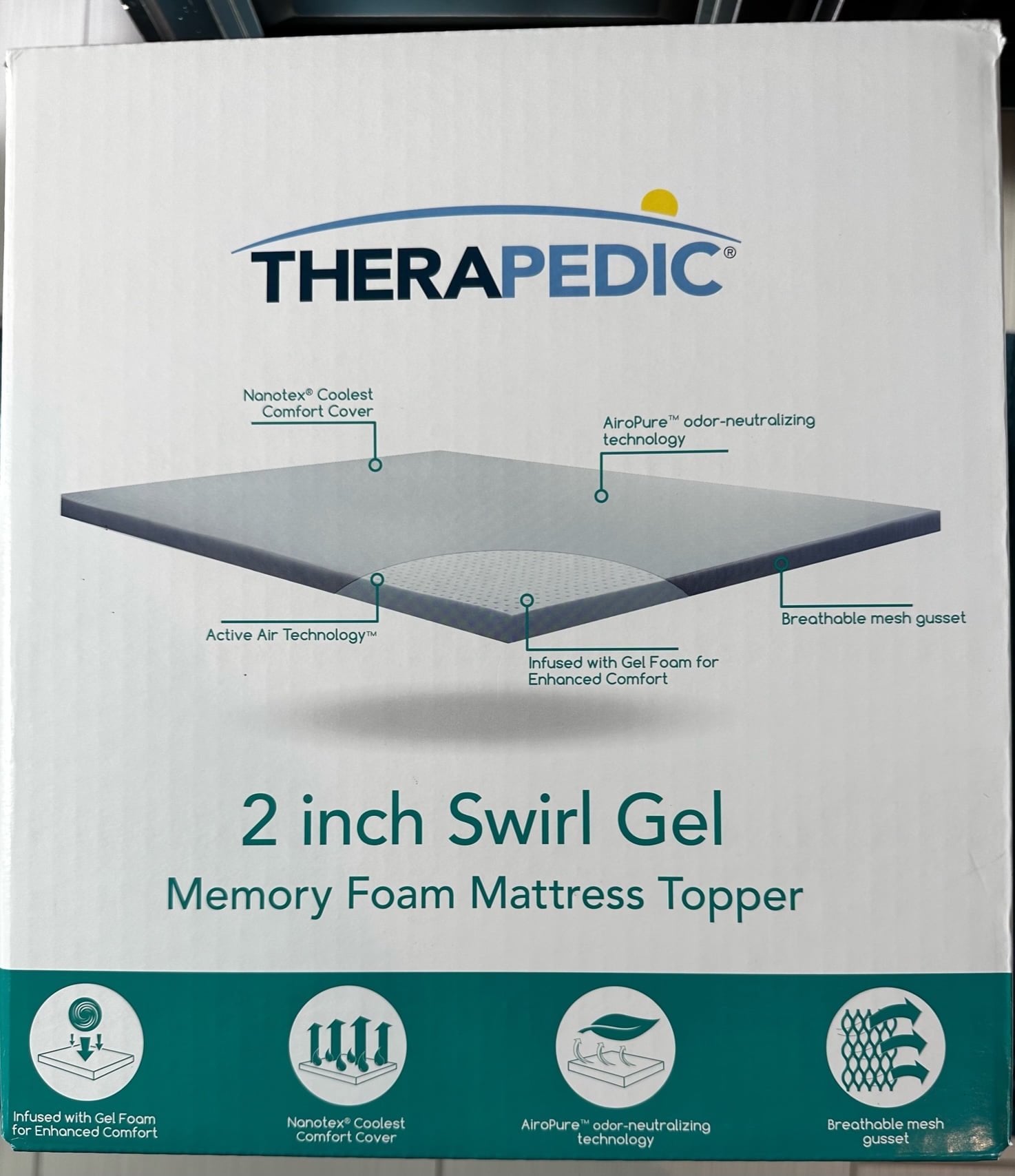 Therapedic - 2 Inch Swirl Gel Memory Foam Mattress Topper TWIN 75 L x 39 W.