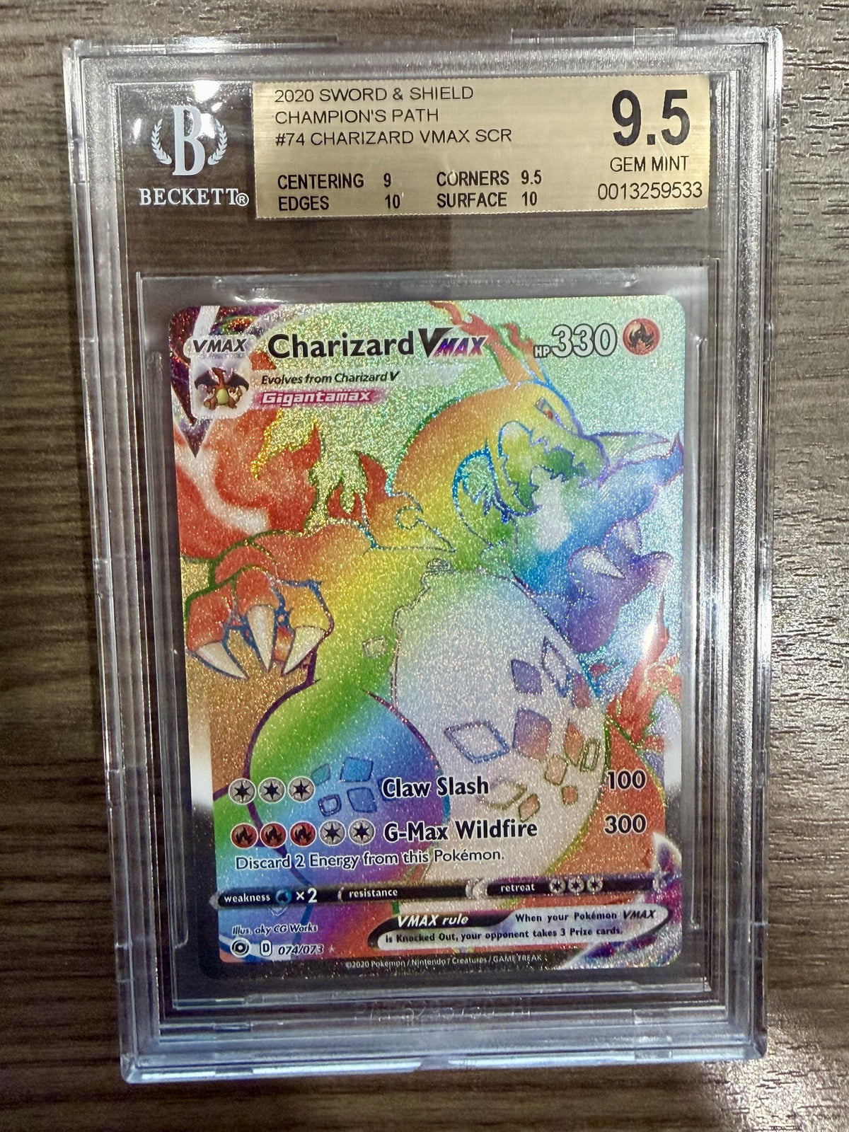Graded 9.5- 2020 Sword & Shield Champions Path #74 Charizard Vmax SCR