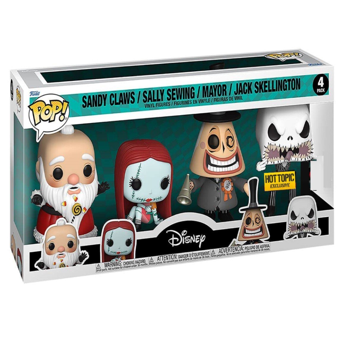 Funko Pop The Nightmare Before Christmas 4-Pack Hot Topic Exclusive - Jack Skellington, Sally, Mayor, Oogie Boogie - Signed by Chris Sarandon & Ken Page